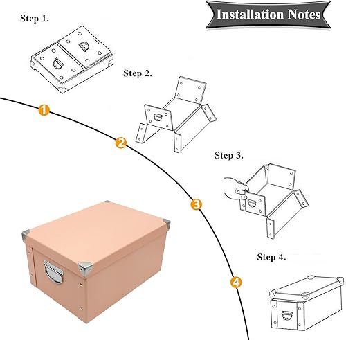 Miniatura 7 de GUOZI Caja de almacenamiento plegable, caja de memoria decorativa con tapa y esquinas reforzadas de metal, contenedor de archivos de cartón con