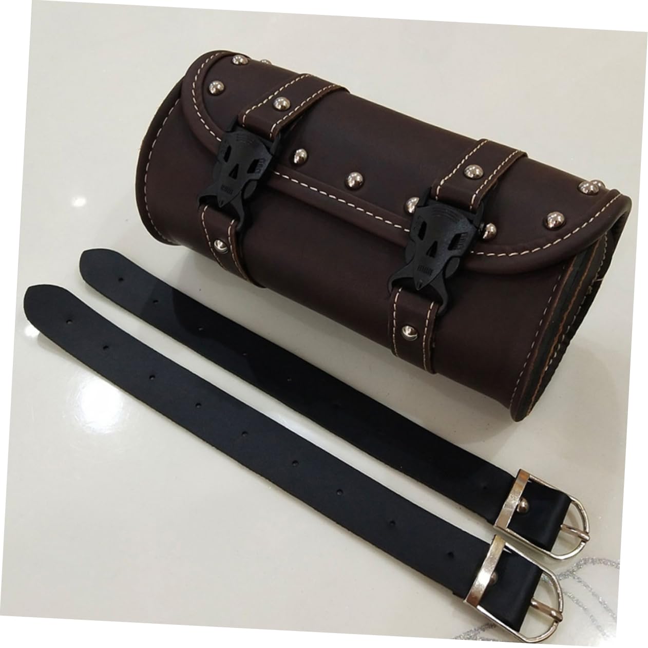 Borsa Porta Attrezzi per Moto in Pelle Pu Color Caffè, 2 Pezzi Scomparti Pratici e Design Ergonomico, Accessori per Moto per Viaggi e Manutenzione