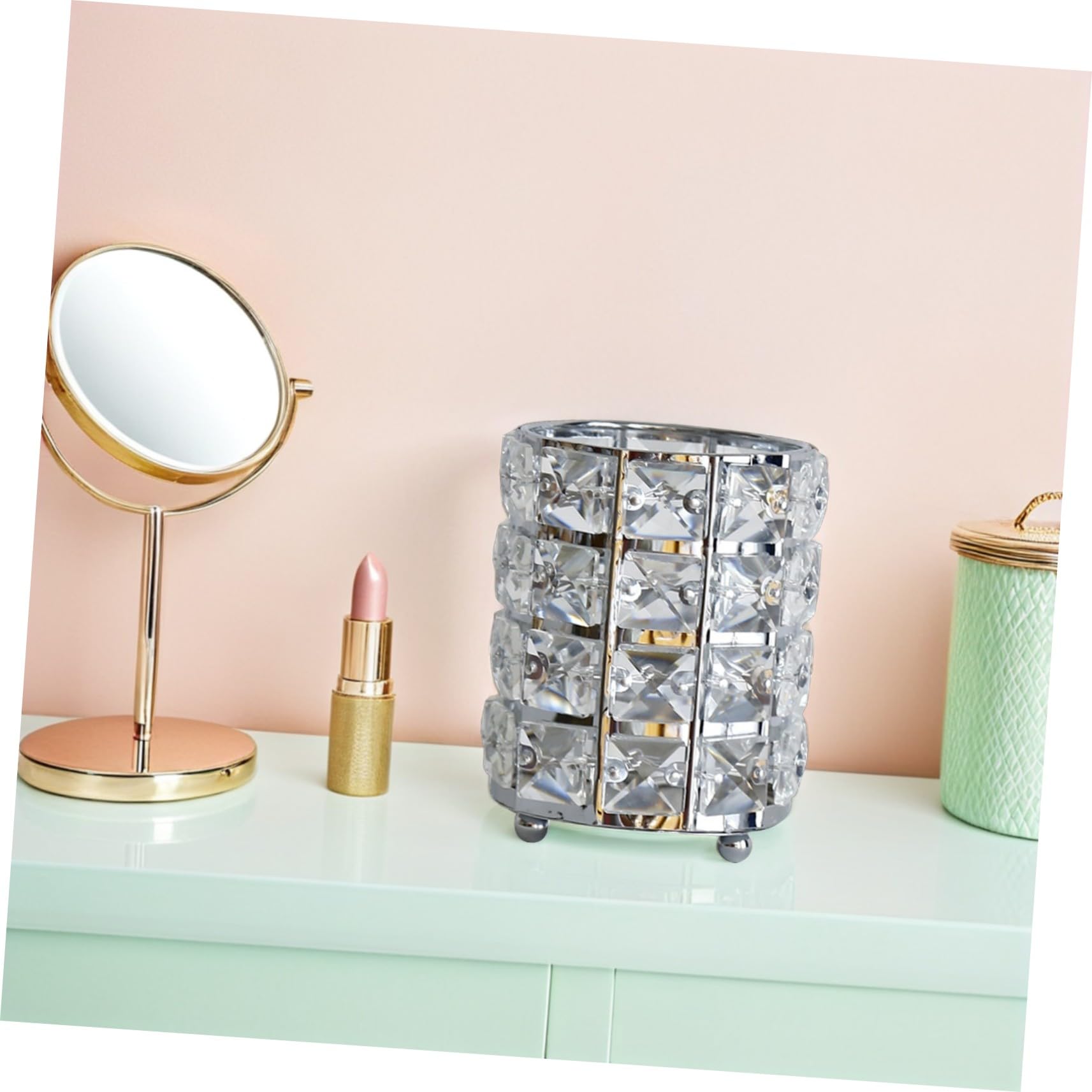 2 Pezzi Portapenne in Vetro con Supporto in Ferro Organizer Elegante per Scrivania Ufficio Studio e Tavolo Design Oro e Argento