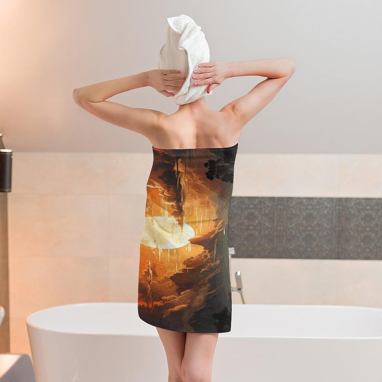 Orange Sky Towel Vacation Accessories Essentials Soft Lighterweight，Bath Towel for Adults Women Men，Bath Towels Gift for All Occasions, Machine Washable.
