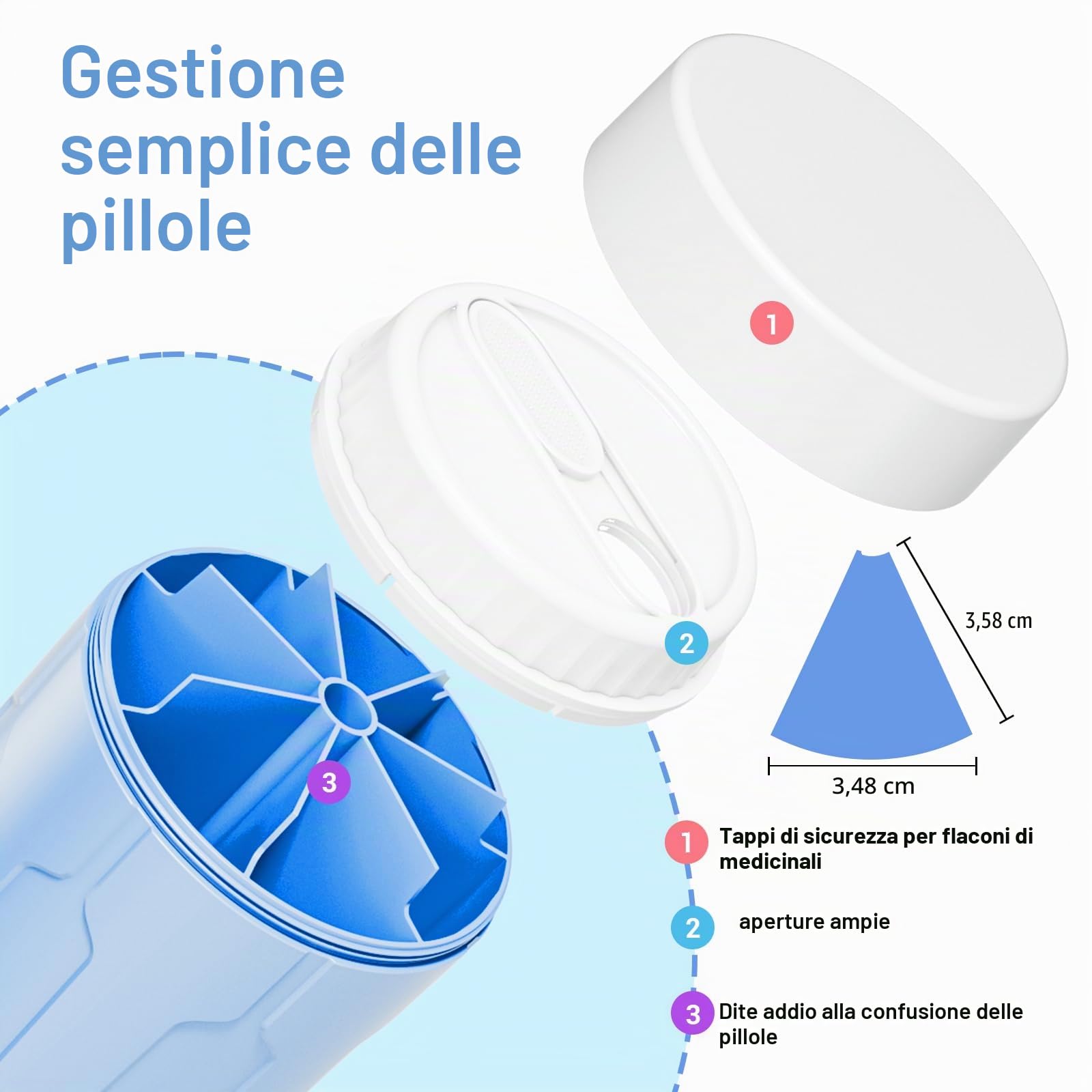 Betife - Organizer per pillole settimanali e giornaliere, con 7 scomparti grandi, organizer per contenere vitamine o farmaci per 7 giorni, include 21 etichette (blu)