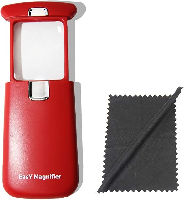 EasY Magnifier Pocket Magnifying Glass 3X with Bright LED Light; Small Lighted Magnify Glasses; Childrens Loupe for Reading; Macular Degeneration Aid Gift for Visually Impaired
