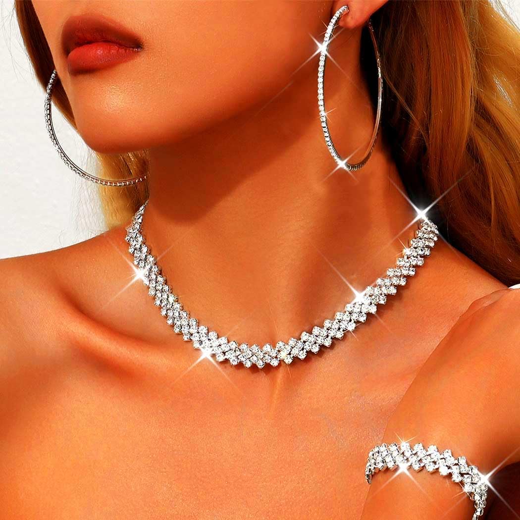 GORAIS Black Jewelry Sets Rhinestone Choker Necklace Earrings Set Prom Costume Jewelry for Women - Image 6