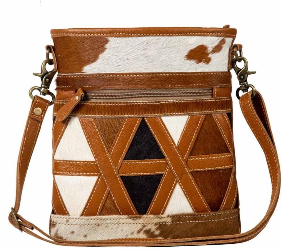 Myra Bag Crossbody Bag for Women - Western Upcycled Canvas & Leather Shoulder Handbag Brown