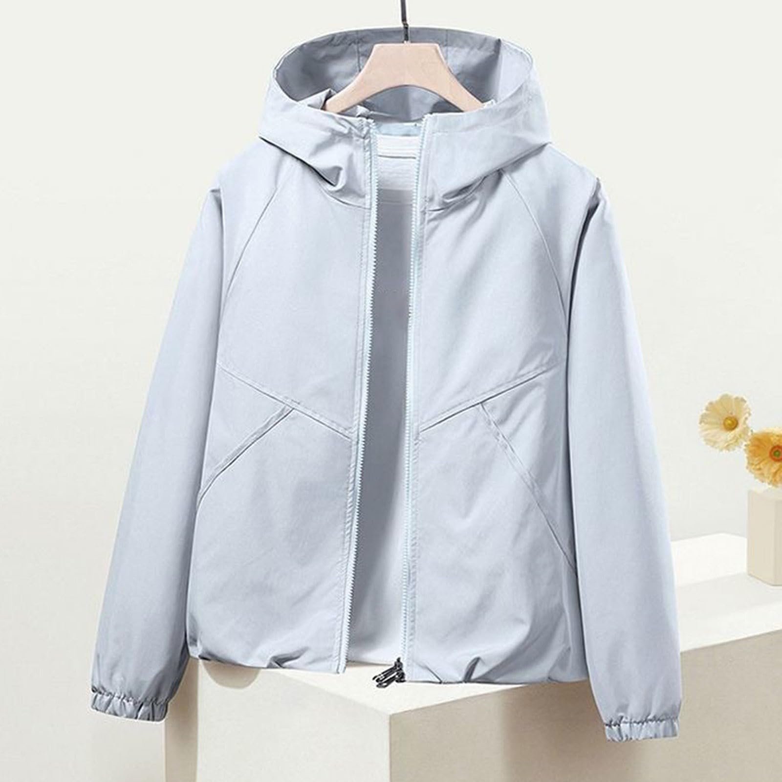 Chubasquero para mujer, resistente al agua, transpirable, cortavientos con capucha, chubasquero con cremallera, chaqueta de entretiempo, ligera, cortavientos, chaqueta con capucha, chaqueta deportiva