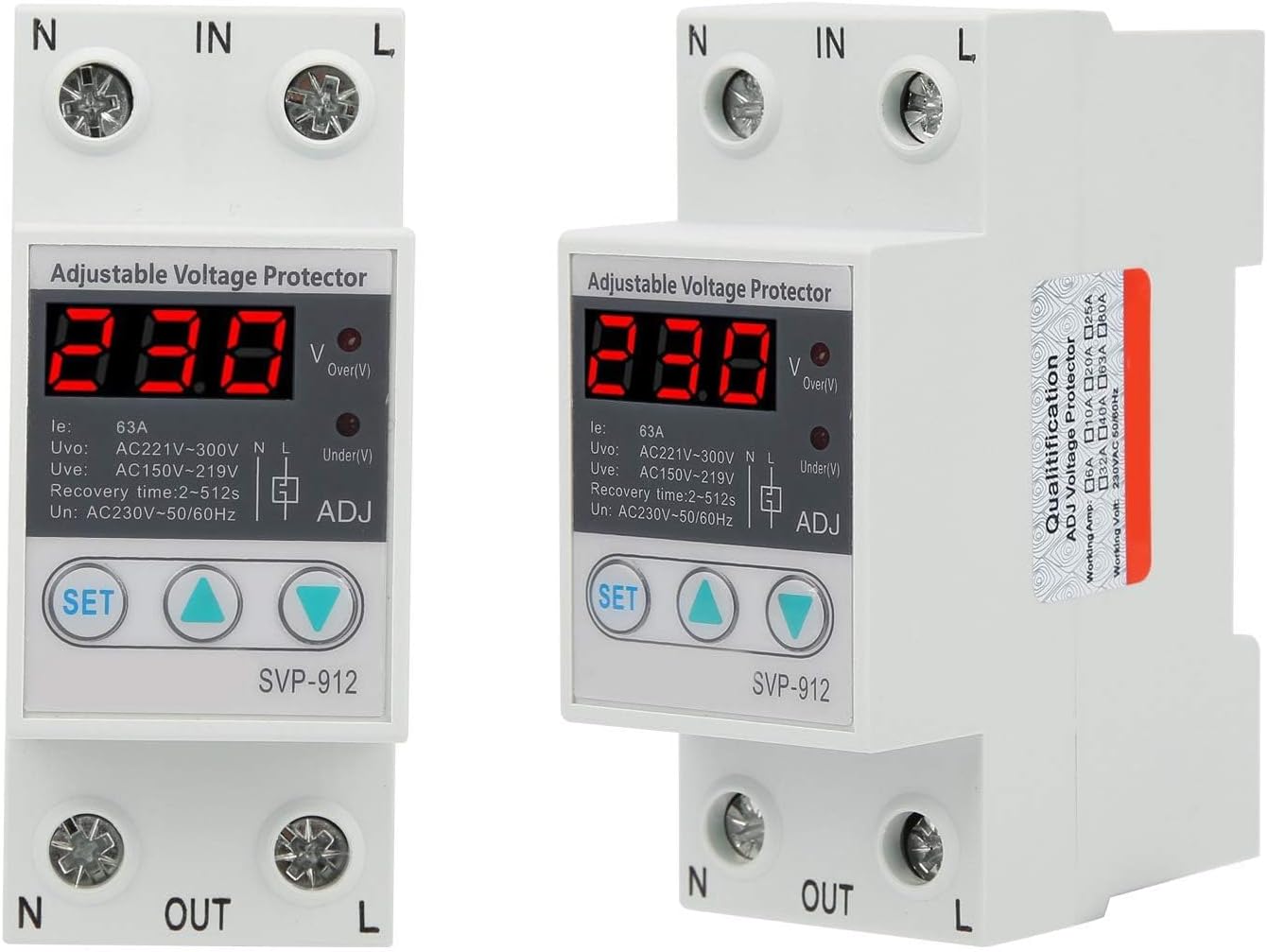 Voltage Protector Adjustable Under Over Voltage Protection, Voltage Output Stabilizer for Home Office Appliance, Protector Current Stabilizer Voltmeter for House Protection(63A)