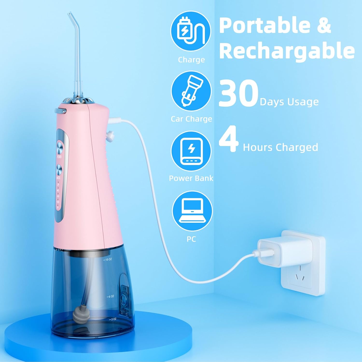 Water Flosser,300ML Water Pulse flossers-5 Modes&6 Replaceable Jet Tips for Teeth Cleaning and Flossing,Rechargeable