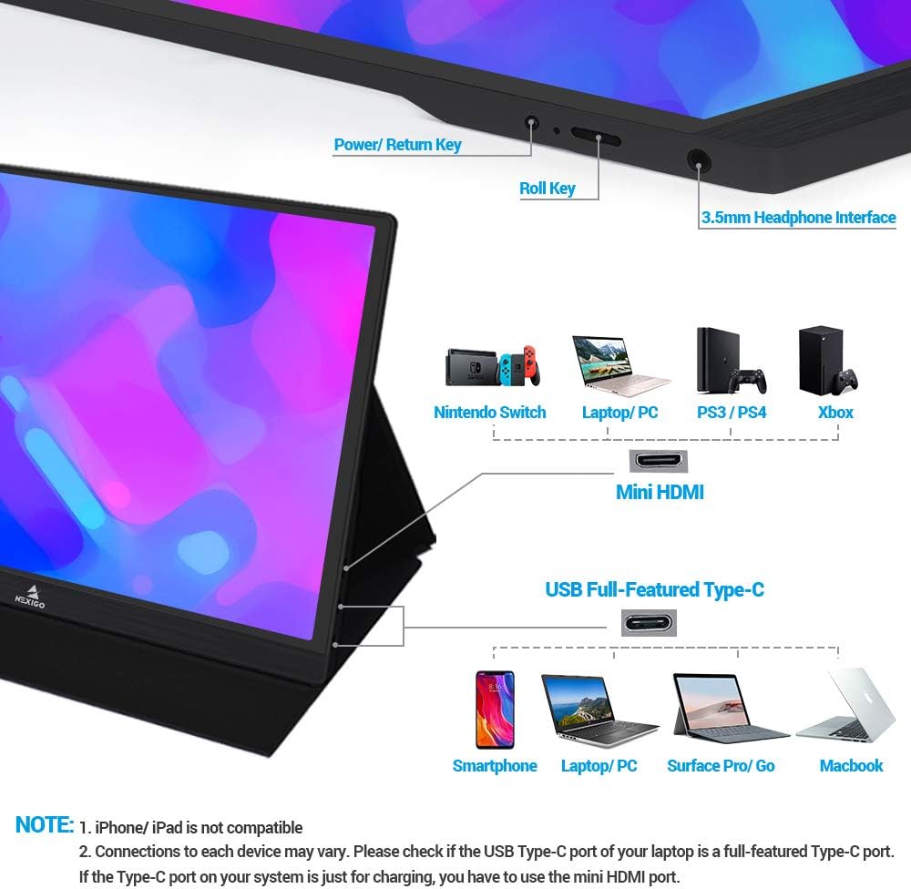 Free Shipping Offer 2021 [Upgraded] Portable Monitor - NexiGo 12.5 Inch Full HD 1080P IPS Computer Display, Stereo Speakers, USB Type-C HDMI Port for PC/PS4/Xbox/Switch, Included Smart Cover, Black