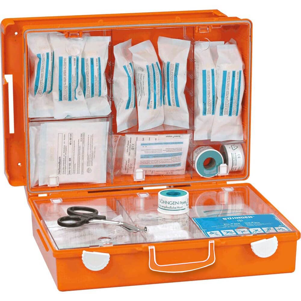 BIGPACK 2 x Söhngen Erste-Hilfe-Koffer MT, mit Wandhalterung, orange, DIN 13169, Art.-Nr. 609633 | Verbandskasten | Notfallkoffer | Erste Hilfe Kasten