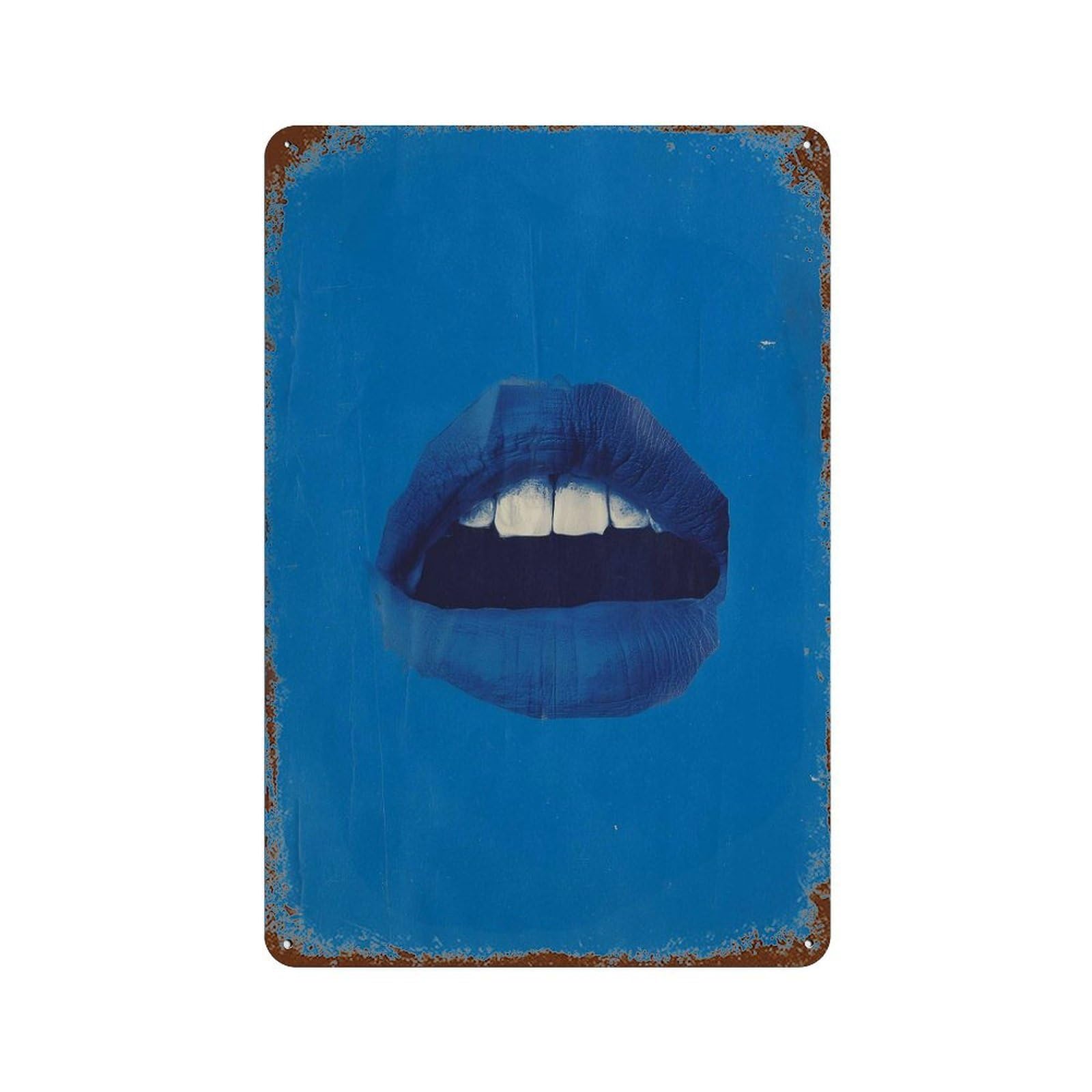 xiaoxiaoshen Blue Lips Pop Bold Modern Contemporary Abstract Minimalist Work Retro Wall Decor Art Metal Tin Poster Modern Home Decor Art Home Bar Shop Decorations Vintage Sign 30x20cm