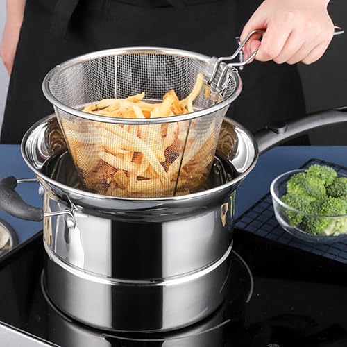 Miniatura 3 de Kichvoe 1 juego de olla multiusos de acero inoxidable con cesta coladora para cocinar pasta, freír y cocinar al vapor, fácil de limpiar, diseño