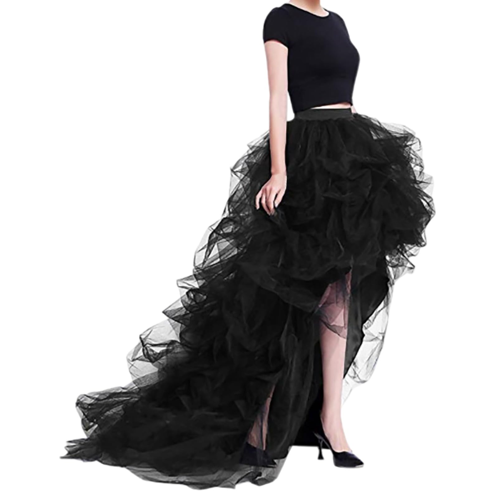 Gonna asimmetrica in tulle, lunga in chiffon, in pizzo, a vita alta, elasticizzata, a coda di rondine, tutù, sottogonna elegante, tinta unita, per il tempo libero