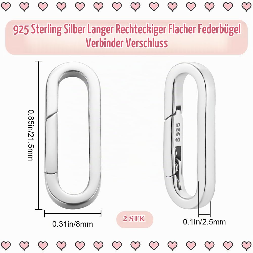 Beebeecraft 1 Box Mit 2 ovalen Federringen 925 runden Karabinerhaken Aus Sterlingsilber Schnalle Karabinerverschluss Verbindungsstück Verschluss Torringe Für Schlüsselanhänger Schmuckherstellung