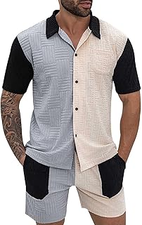 Conjunto deportivo de pantalones cortos para hombre, conjunto de camisa y pantalones cortos para hombre, textura jacquard lisa, casual, manga corta, chándal de 2 piezas, ropa deportiva de