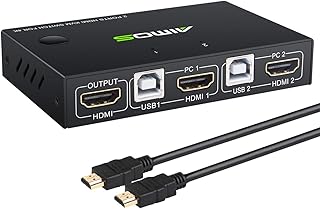 AIMOS HDMI KVM Switch, USB 2 Ports PC Computer KVM Umschalter Tastatur und Maus teilen Unterstützung 4K @ 30Hz, Hotkey Sch...