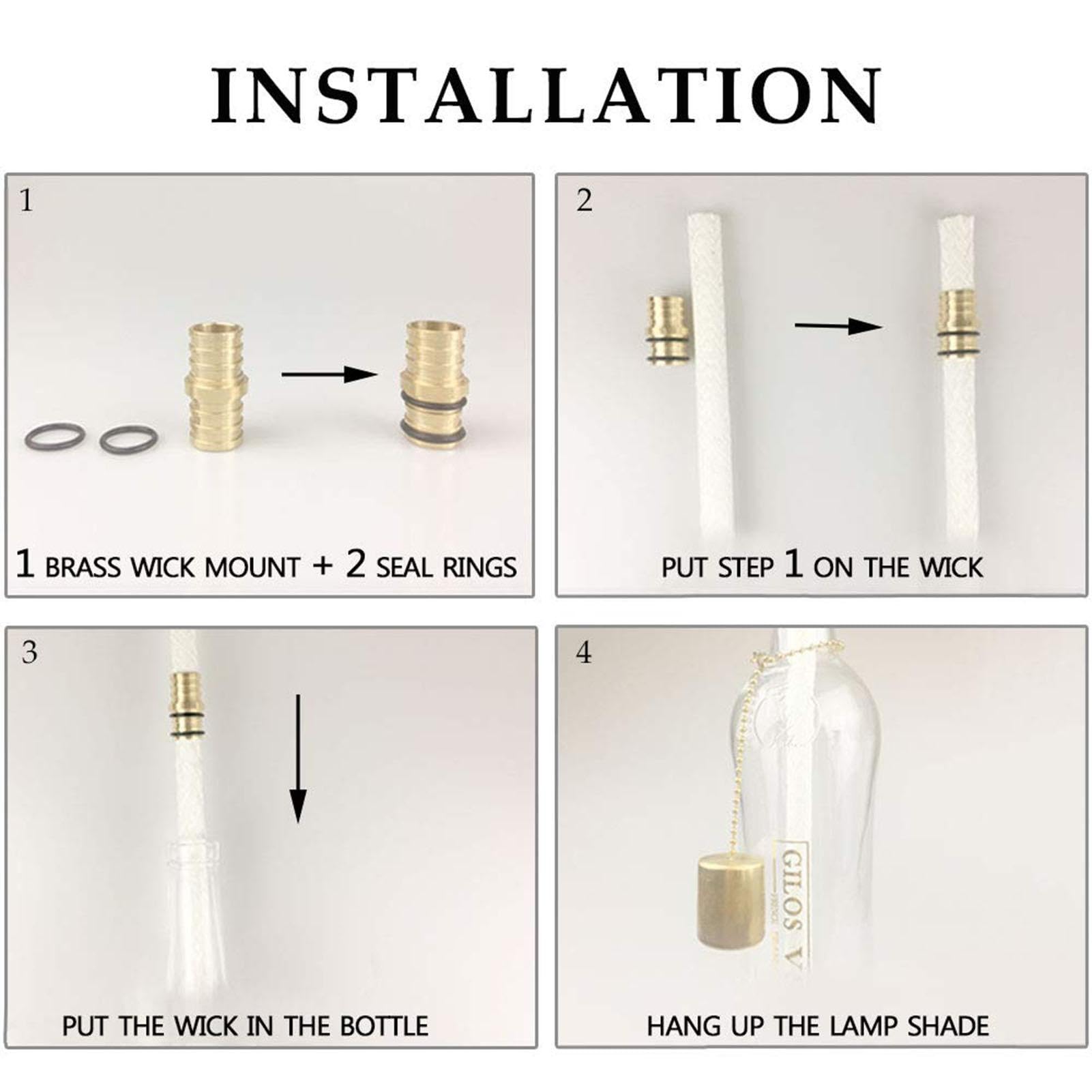 Lot de 8 torches pour bouteille de vin, mèches de torche longue durée de vie, capuchons de mèche de torche en laiton, torche pour bouteille de vin pour jardin et terrasse