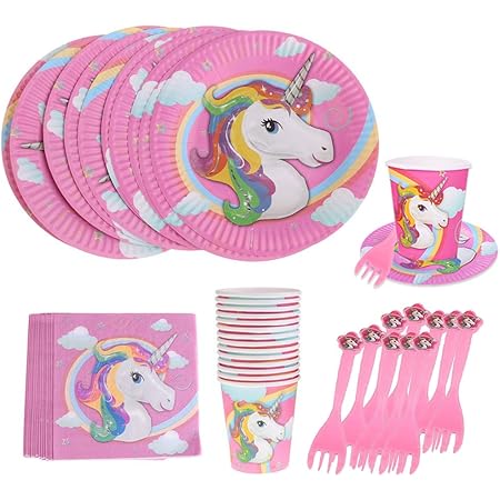 Set Stoviglie Unicorno Per Feste - 80 Pezzi Per 16 Ospiti Con Piatti, Bicchieri E Tovaglioli - Foto 9