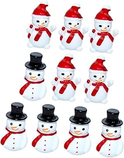 Homoyoyo 10 Pcs Mini Snowman Ornaments Tiny Snowmen Christmas Miniature Decoration DIY Snow Globes Cake Topper Fairy Garden Ornaments Resin
