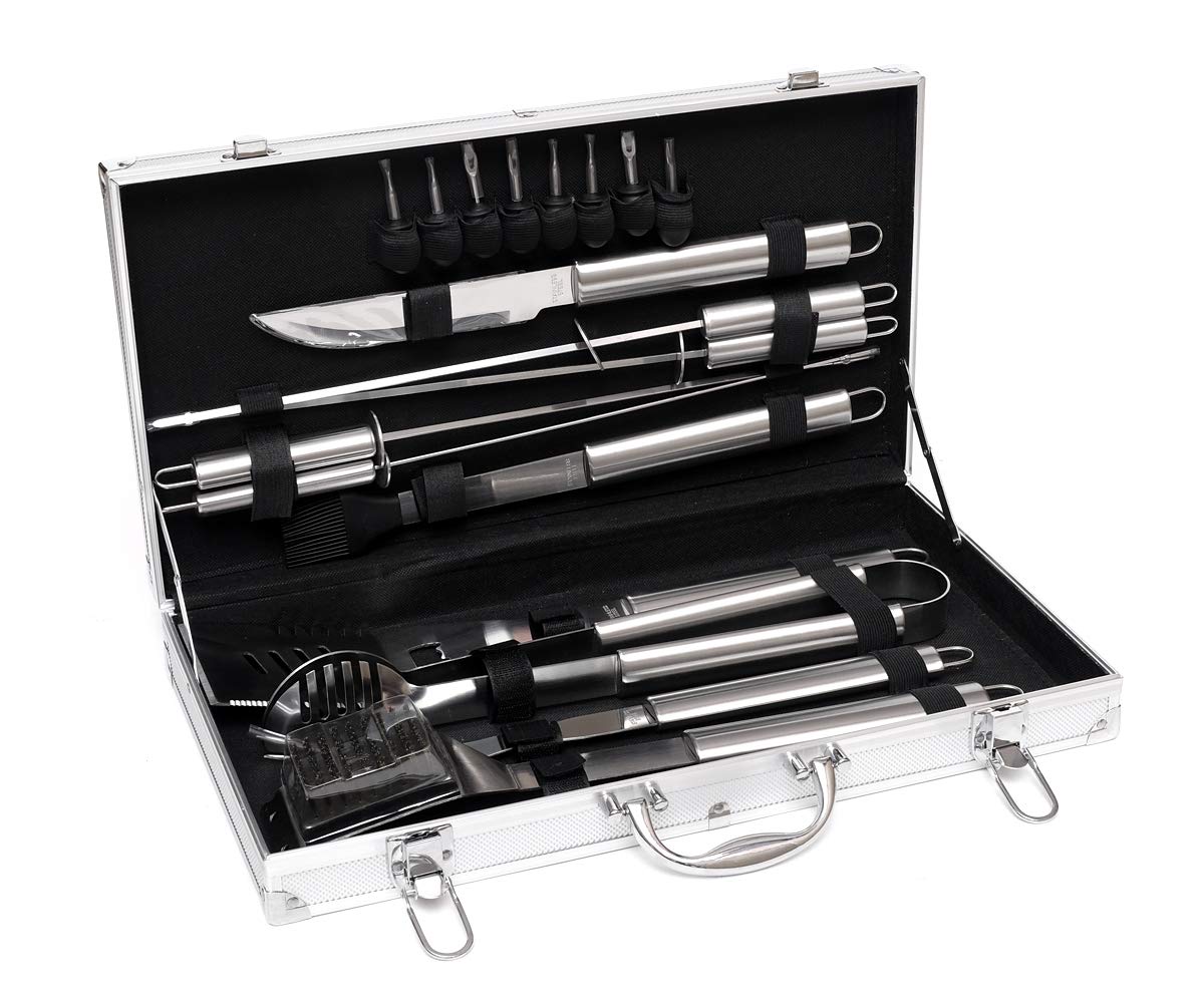 Set di utensili da cucina in acciaio inox, 18 pezzi, con valigetta (posate – senza incisione)