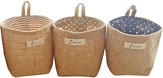 3pcs Panier de Rangement Coton et Lin Boîte de Rangement Pliable en Lin Sac de Rangement Suspendu pour Jouets Maquillage Petites Affaires Clés Papier Toilette Plantes en Pot