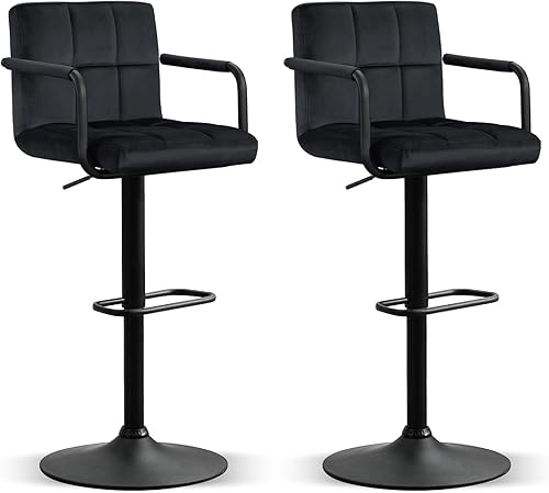 Miniatura 25 de Furniliving Juego de 2 taburetes de bar con respaldo, modernos taburetes de cocina cuadrados de piel sintética con reposabrazos, taburetes de bar