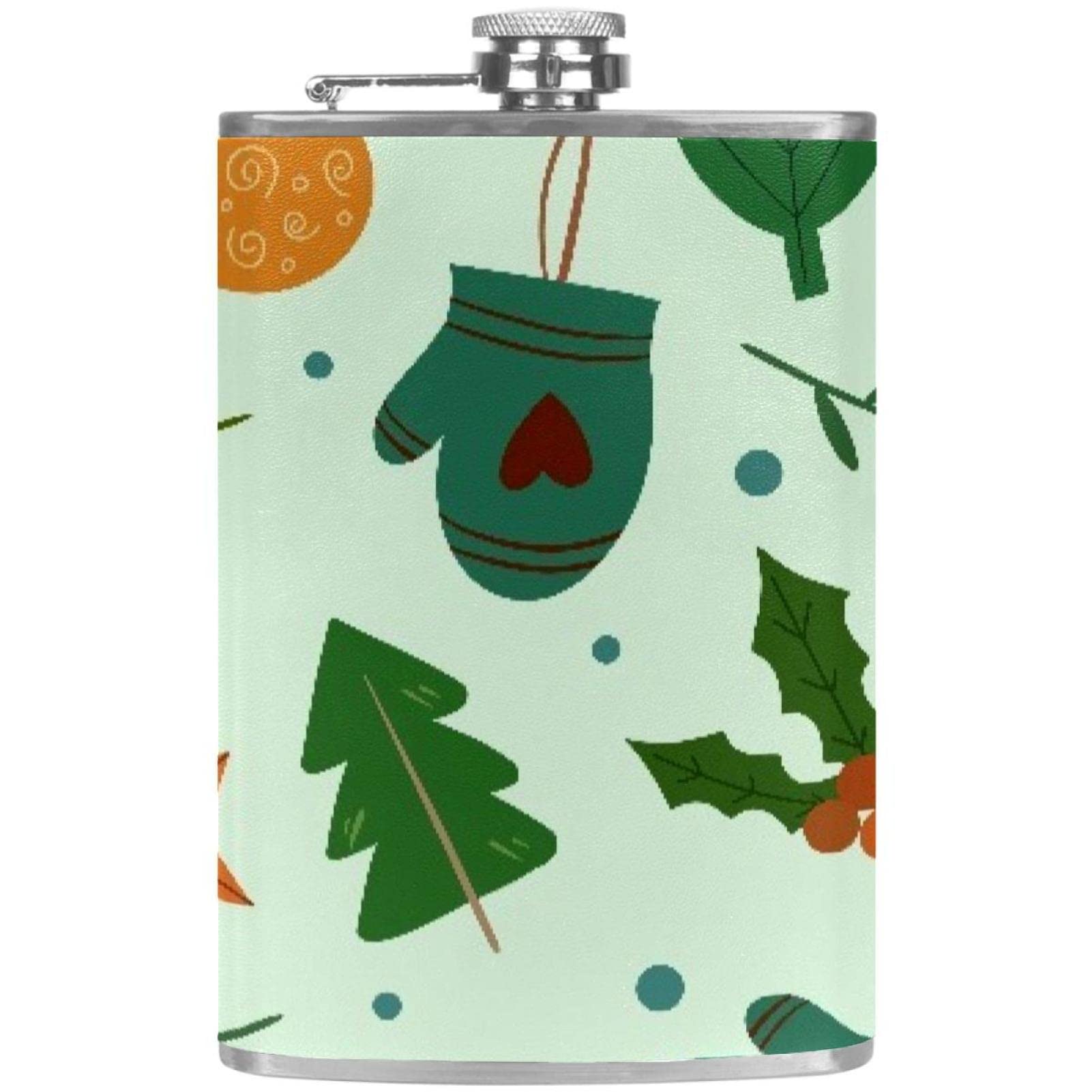Flasque pour liqueur en acier inoxydable avec entonnoir et gant de Noël