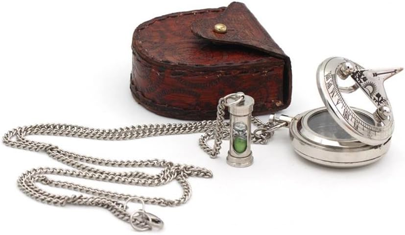 Compass Gift for Mom/Dad, Antique Nautical Directional Magnetic Sundial Pocket Compass Gifts for Women/Men with Leather Case or Wooden Box, Baptism 2026 Communion Christian Luxury Gift, Anniversary