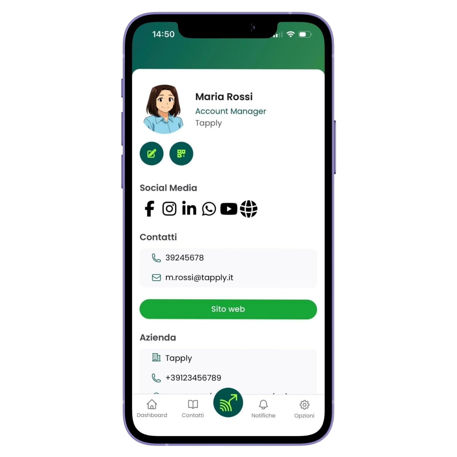 Biglietto da Visita Digitale NFC QR Code Compatibile Android iOS Profilo Aggiornabile Online Nero