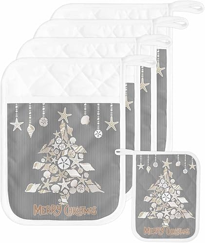 Miniatura 52 de Christmas Deer 2Pcs Pot Holders for Kitchen, Non Slip & Heat Insulation Terry Cloth Potholder Set with Pocket, Thick Hot Pad Oven Mitts Trivet