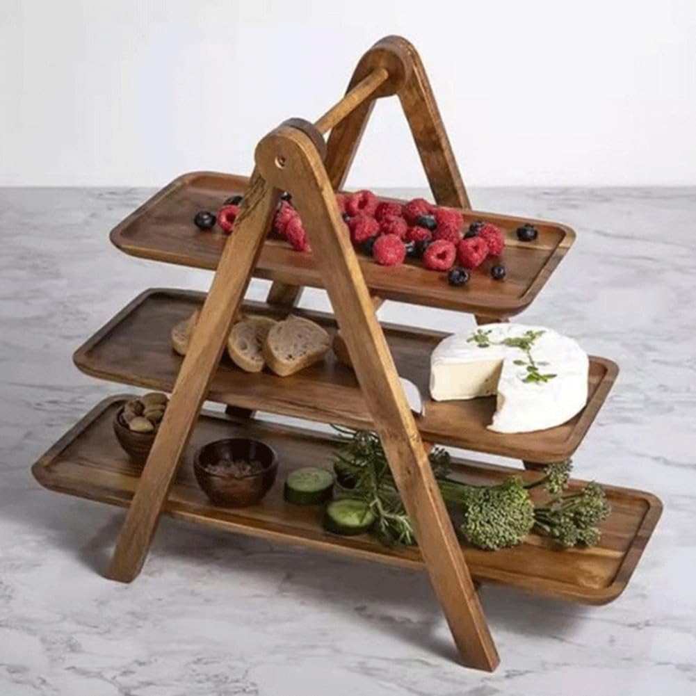 Fivetwofive Plateau à 3 niveaux en bois, plateau à étages, pour gâteaux, plateau à étages, style pays, plateau pour fêtes, assiettes et plateaux de service