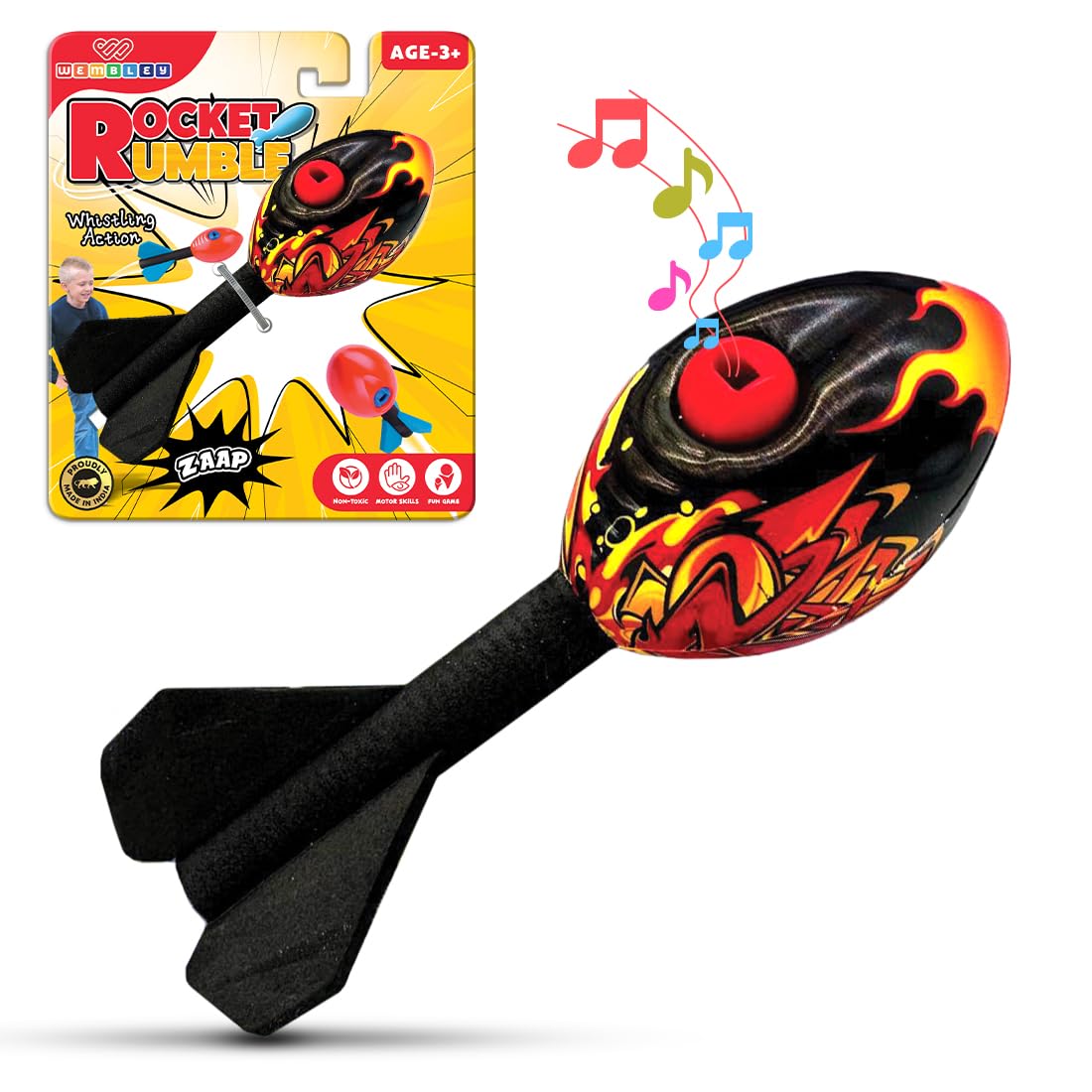 Wembley Missile Foam Rocket Toys for Kids with Whistling Sound Aerodynamic Rocket Ball Fly High Action Launcher Outdoor Toys Gift for Boys Girls (Black)