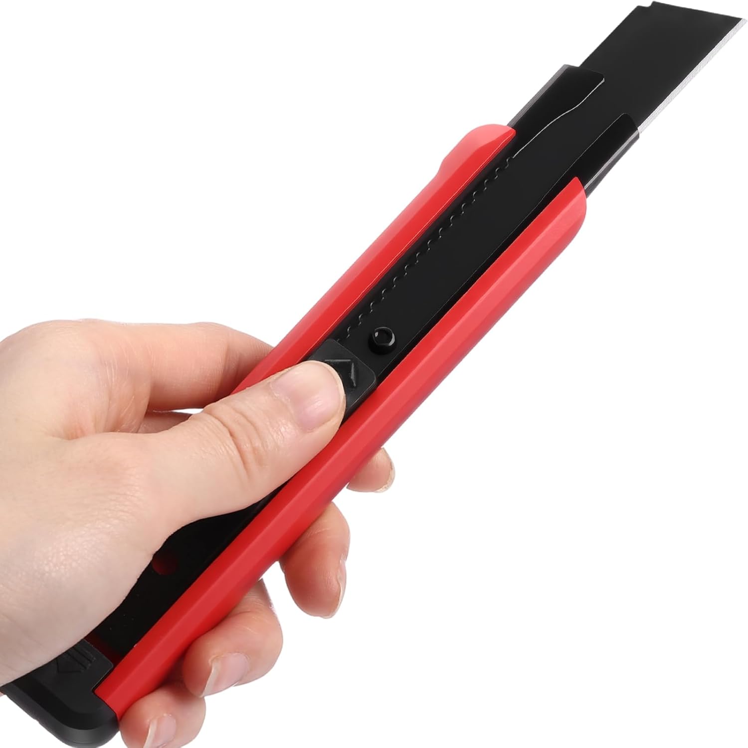 Left Handed Utility Knife, Retractable Box Tape and Film Cutter, Portable Knife Sharp and Light Weight, Double Teeth Non-slip, Red