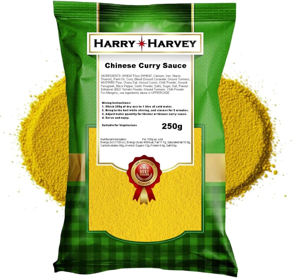 Harry Harvey Chinese Curry Sauce Mix Powder 250g | Authentic Takeaway Powder & Chip Shop Curry Sauce | Easy to Make at Home with Meat, Veg, Chips & Rice | Loved by Restaurants & Chippies
