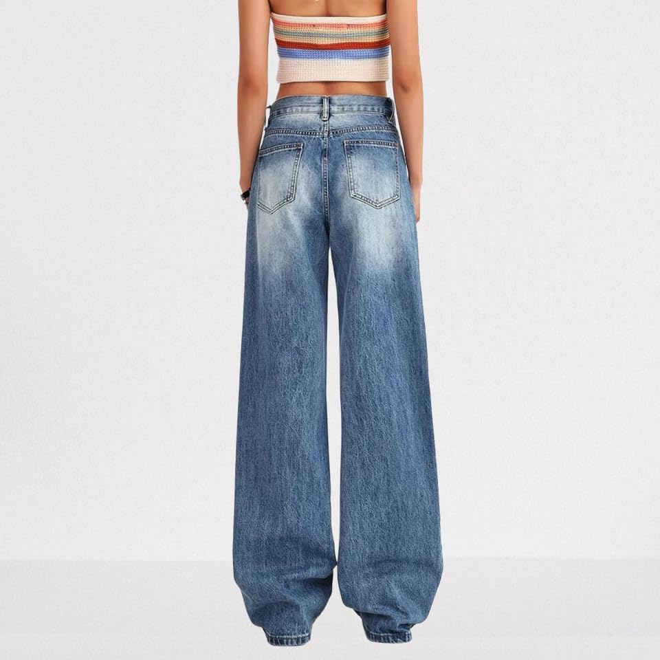 Low Rise Baggy Jeans for Women Y2K Straight Wide Leg Denim Pants Casual Loose Boyfriend Jean Trouser4