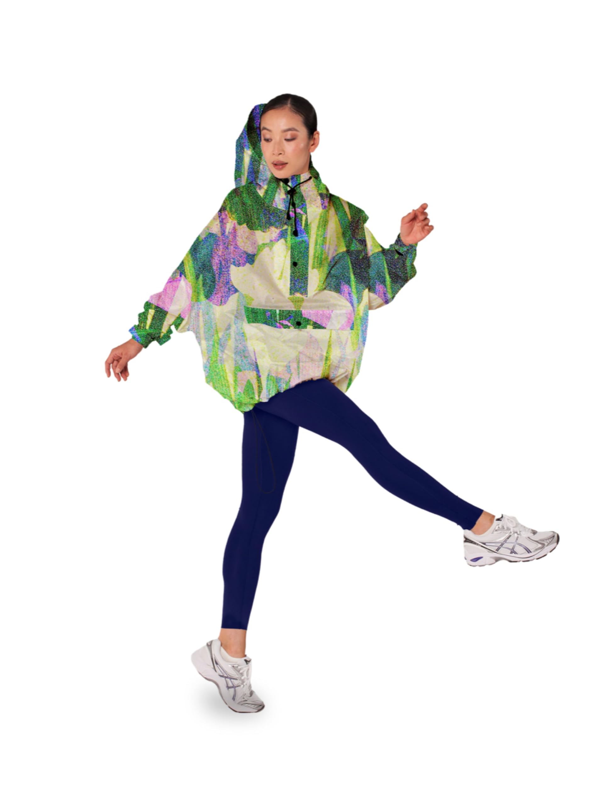 Rainkiss Regenanorak Poncho Erwachsene – Wasserdicht & Atmungsaktiv – Einheitsgröße – 100% recyceltes Polyester – PFAS-frei – Lily Design – Grün/Mehrfarbig