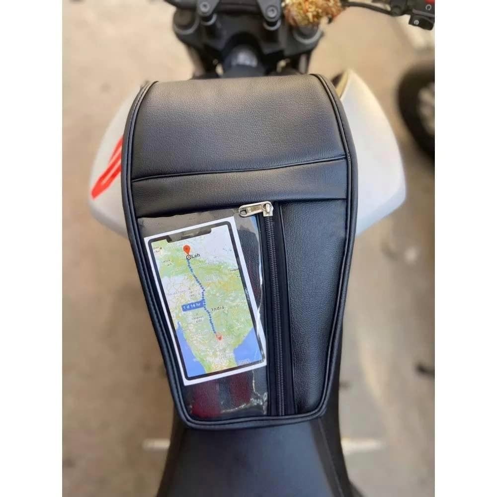 UNIWARE® MT-15 Leather Scratch Proof Tank Cover/Tank Bag - Transparent Mobile Touch Pocket/Holder Tank Cover (Black)-image-1