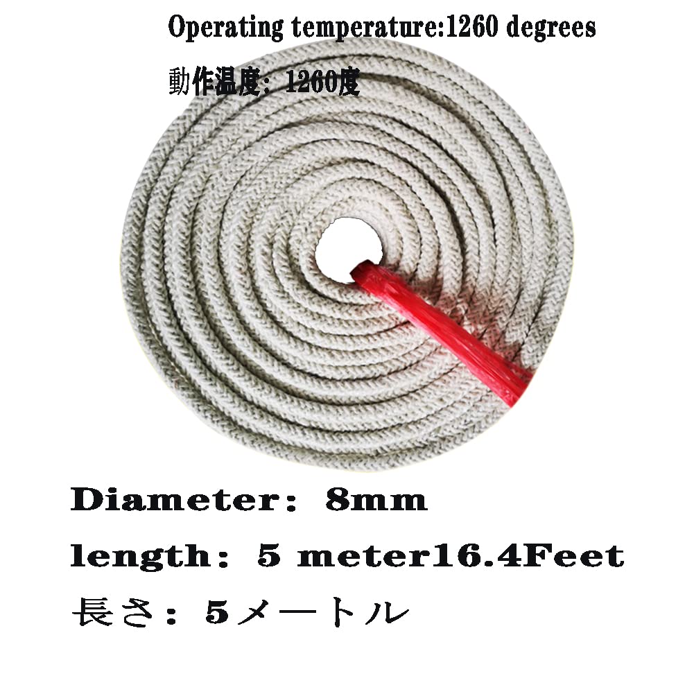 Nastro di tenuta in fibra ceramica ad alta temperatura per caldaie e forni, guarnizione personalizzabile, resistenza a 1260 °C (diametro 8 mm x 5 metri)