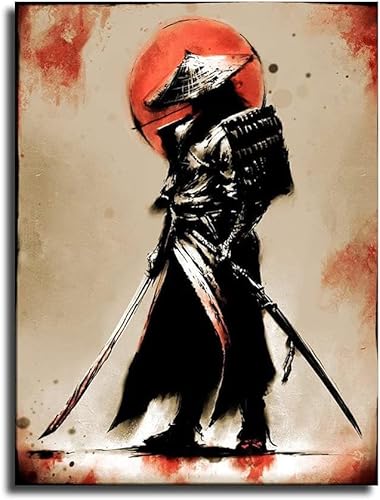Samurai Warrior Ninja Culture Poster Wall Art Painting Canvas Print Inspirational Spiritual Room Bedroom Living Room Decor (24×36Inch- Framed) #TOP8