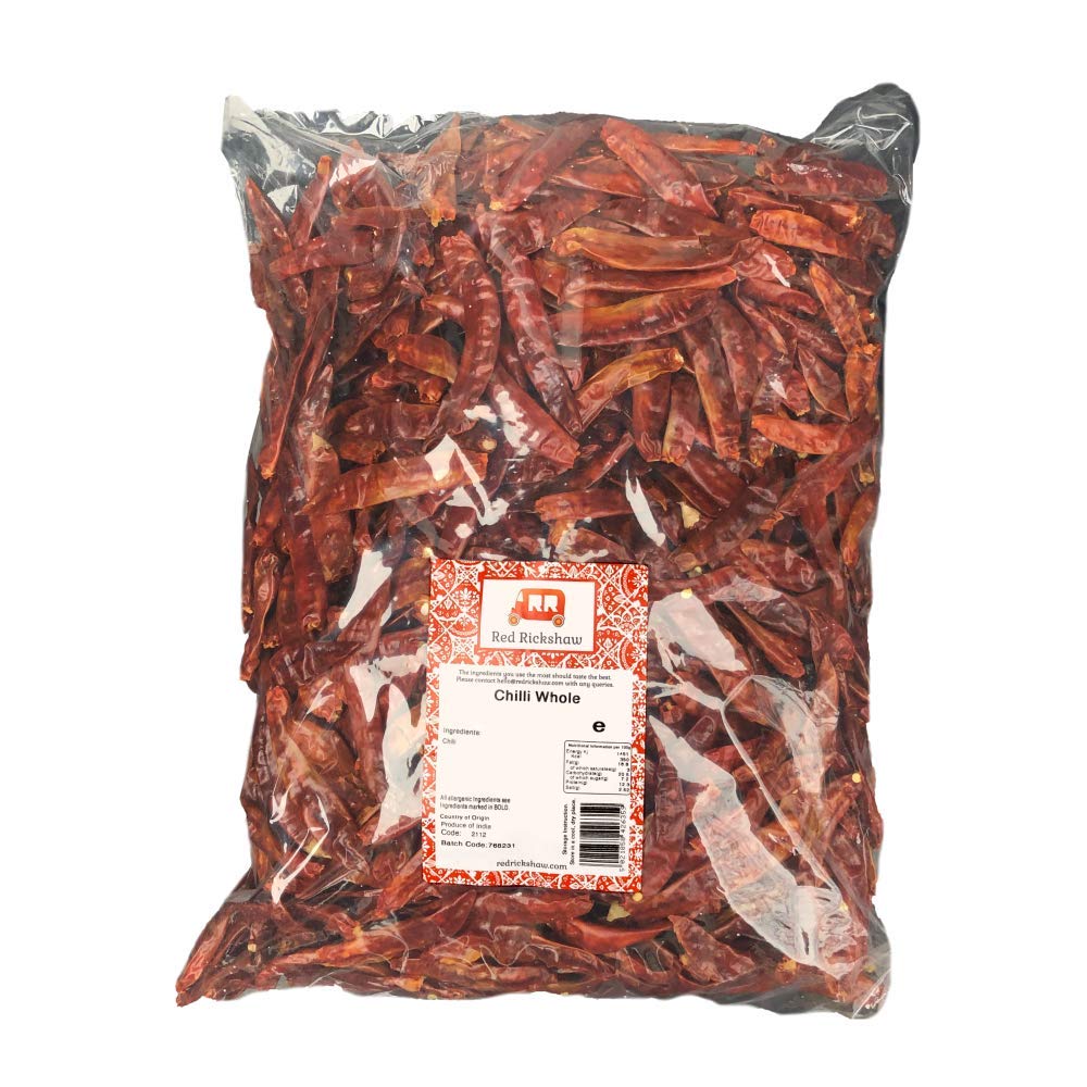 Red RickshawRed Chillies with Stem - Whole Chillies, Maintains Blood Pressure, Use in Cooking, 100g