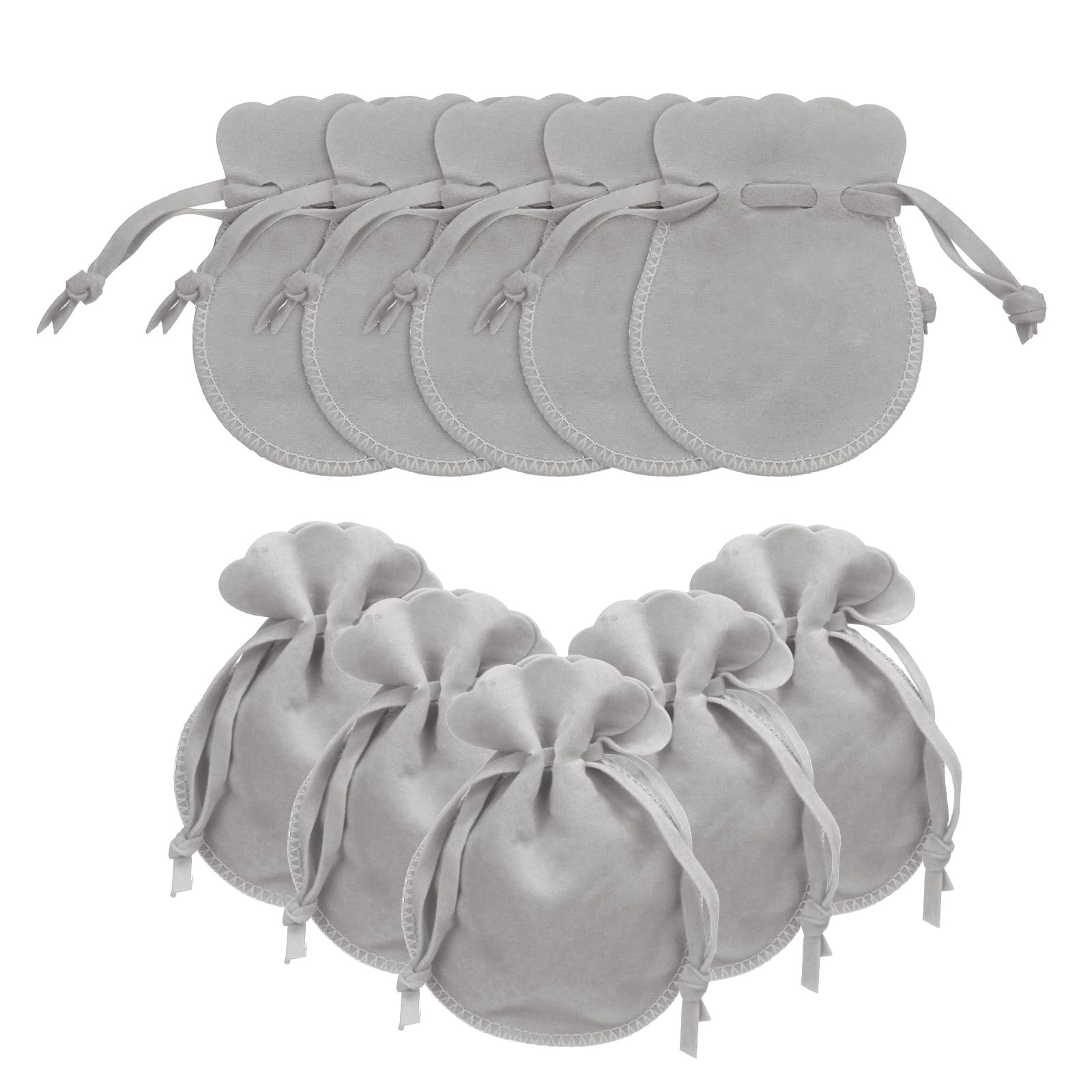sourcing map 10 Pcs Small Velvet Drawstring Pouches, 2.8" x 3.5" Flannel Calabash Shape Drawstring Jewelry Pouches Velvet Jewelry Bags for Wedding Birthday Party Favors, Gray