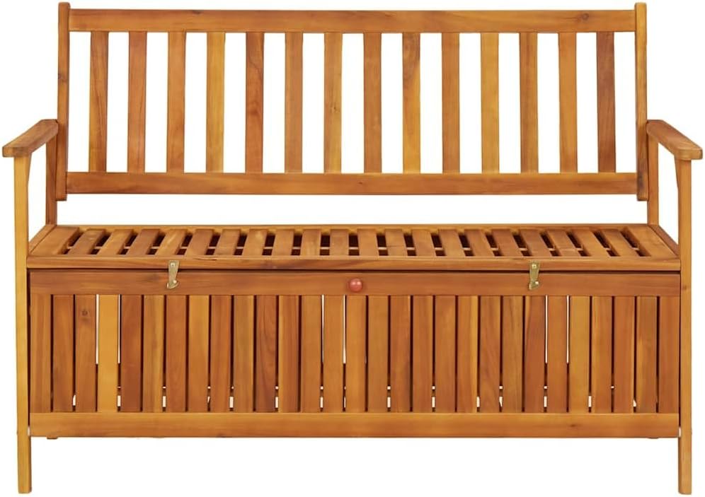 Natural Acacia Wood Storage Bench, 47.2-inch Rustic Outdoor Patio Furniture, Brown Weatherproof Garden Seating, Entryway Porch Bench with Ample Storage Patio Bench