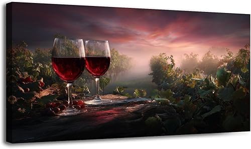 Miniatura 9 de 20"x 40" Canvas Wall Art Dreamy Vineyard Sunset Vintage Wine Glasses Rolling Hills Framed Pictures Painting Prints Large Wall Art for Living Room