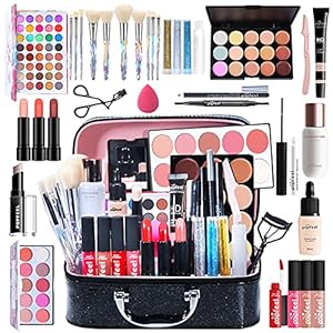 Professionelles Makeup Set, MKNZOME Kosmetik Starter Kit mit Schminktasche Tragbare Reise Makeup Paletten Weihnachten Makeup Set mit Augenbrauencreme Lidschatten Lippenstift Lipgloss Mascara #3