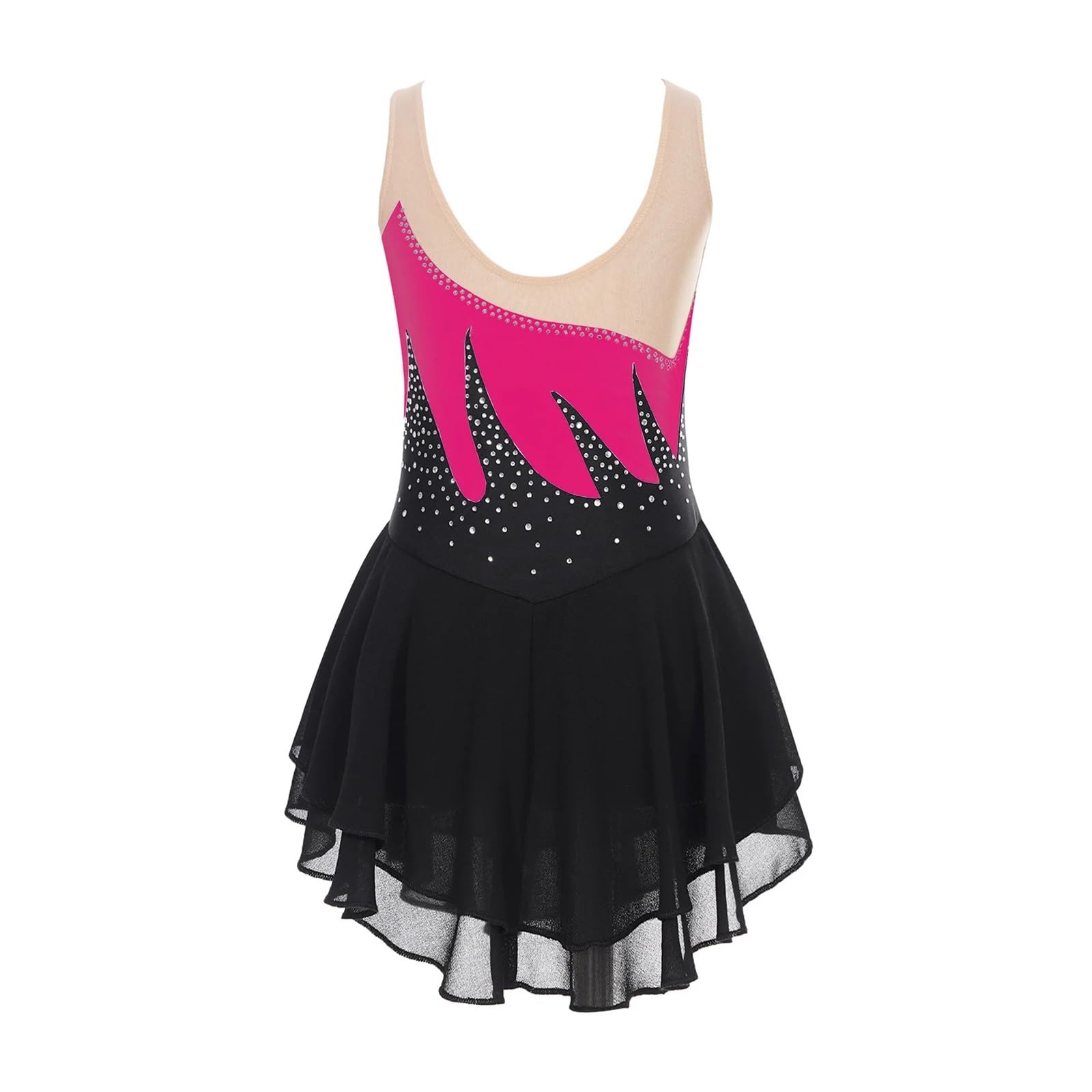 Vestido de Patinaje Artístico Traje de patinaje artístico for niña, sin mangas, con diamantes de imitación, for danza, gimnasia, ballet, danza lírica