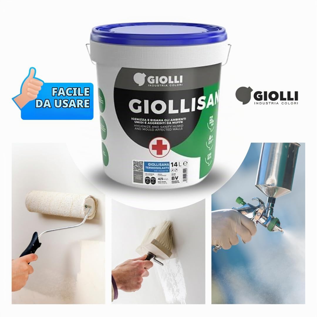 Giolli industria colori | Pittura Antimuffa per Muri Interni Giollisana Termoisolante - Pittura Termica Bianca Anticondensa Traspirante Lavabile - Certificata A+ e Priva di Formaldeide - 14 L