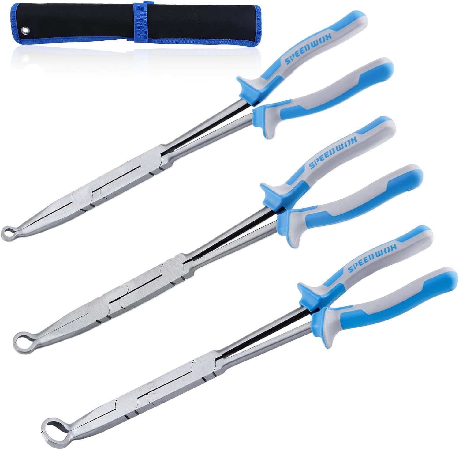 SPEEDWOX 3pcs 13-Inch Long Reach Double Joint Ring Nose Pliers - XL Pivot for Hose Grip 1/3" 3/4" Diameter Removal in Narrow Spaces