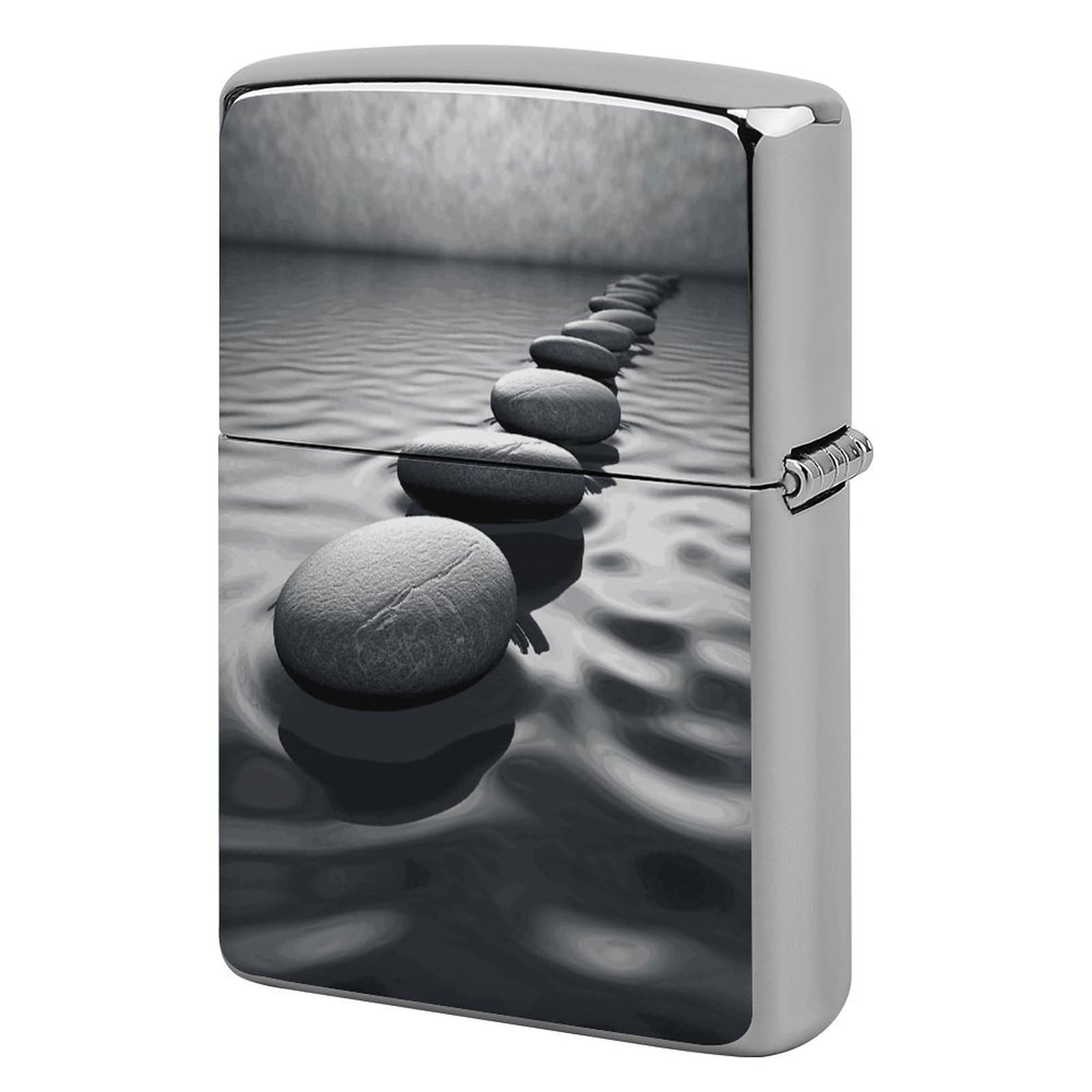 Btcowzrv Style Grey Zen Stones Picture Metal Lighter Case Sleeve Cover Holder