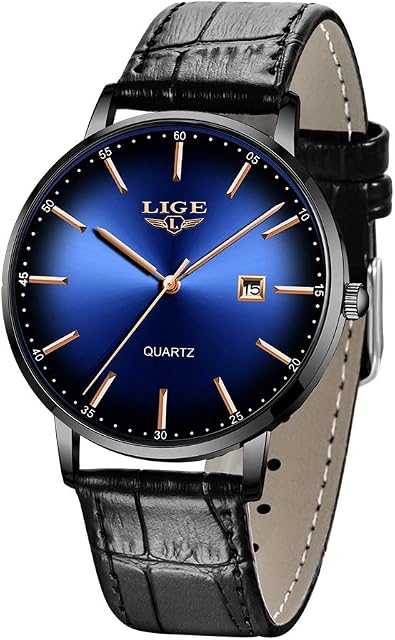 LIGE Mens Watches Ultra-Thin Waterproof Analog Quartz Men Wrist Watch with Date Simple Fashion Brown Leather Strap Watches for Men