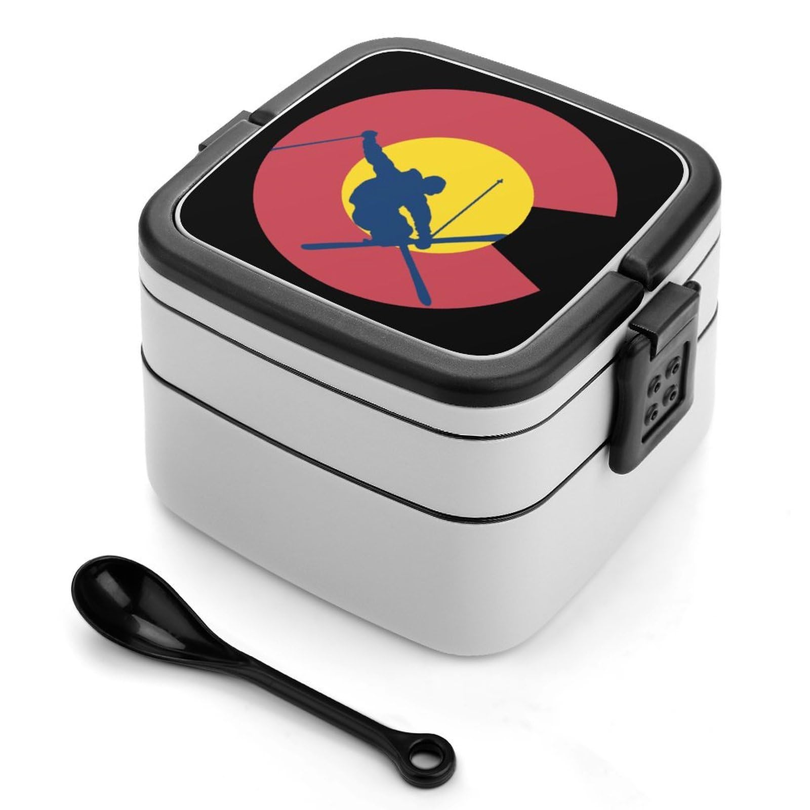 CGSBNGHA Colorado Flag Skiing Ski Bento Lunch Box 2 Layer Lunchbox Food Container for Adults Office