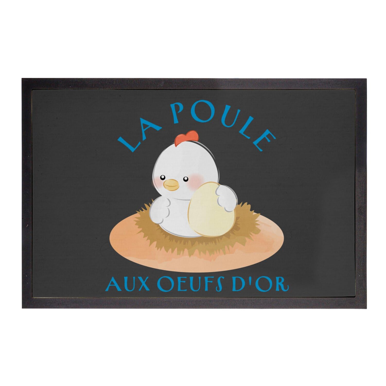 Paillasson noir d'entrée Fabulous 60x40cm tapis expression La Poule aux Oeufs d'or enfant